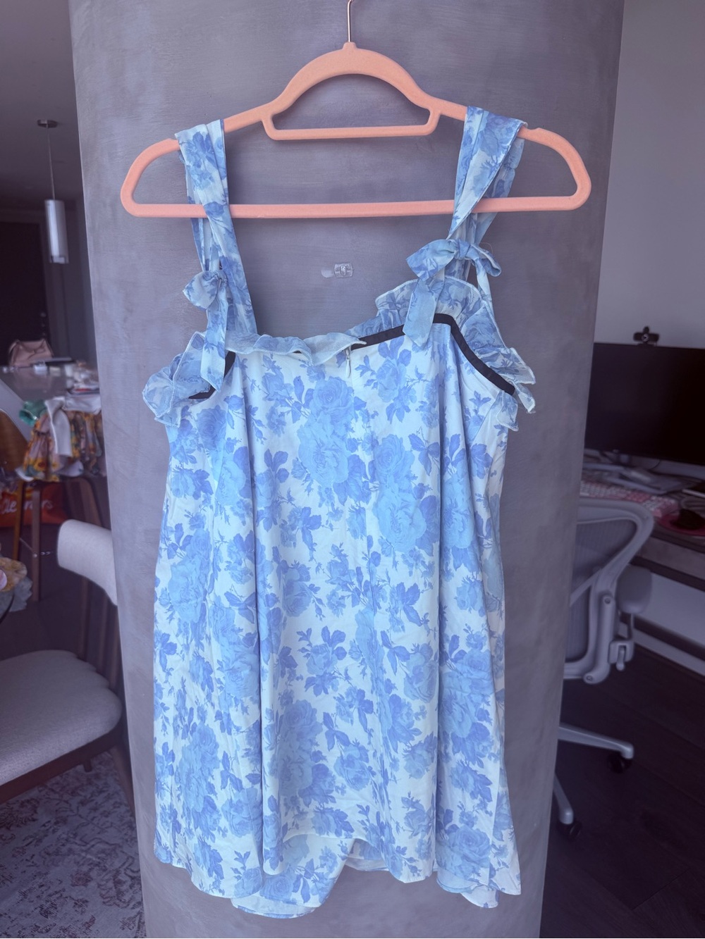 For Love And Lemons Powder Blue Floral Mini Dress with Ruffle Trim - Picture 3 of 4